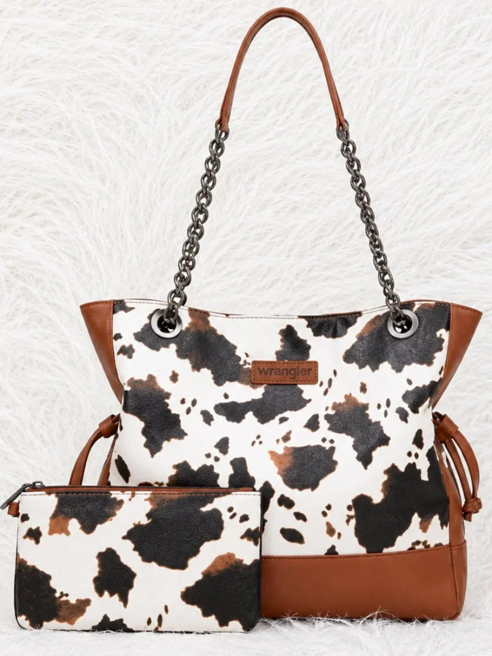 Wrangler Cow Print Tote Bag with Matching Removable Pouch